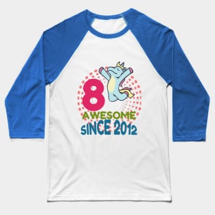 8 Years Old Birthday Unicorn Baseball T-Shirt